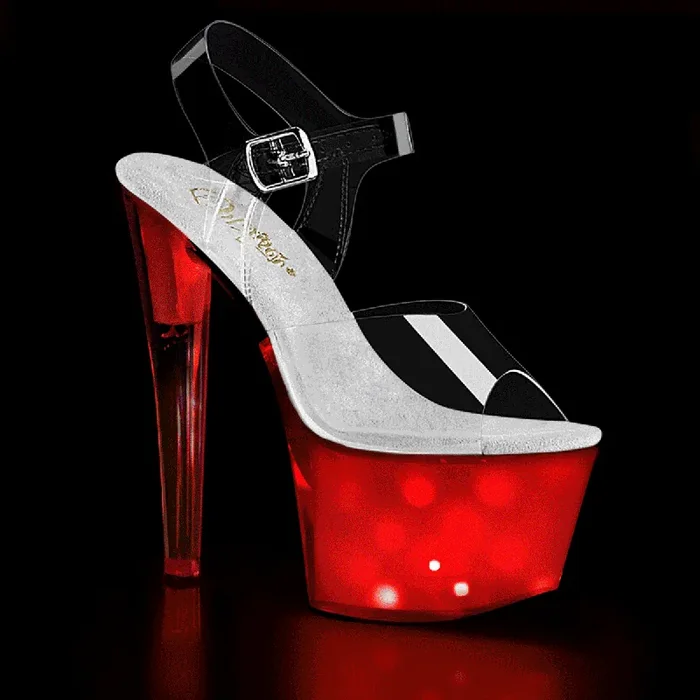 Discolite-708 (High Heel Größe 8 – Gr. 38, High Heel Farbe Transparent / Weiß Leuchtend)