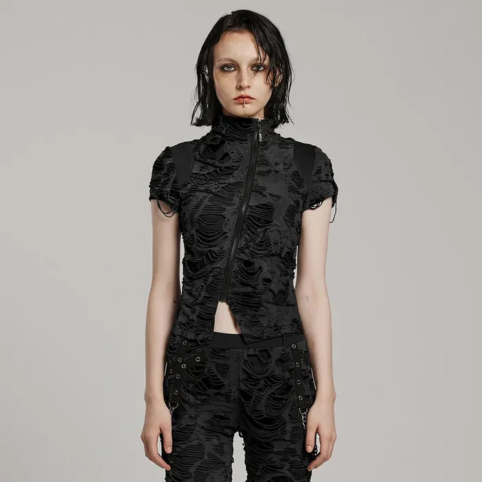 Disstresed Punk Top mit High-Neck