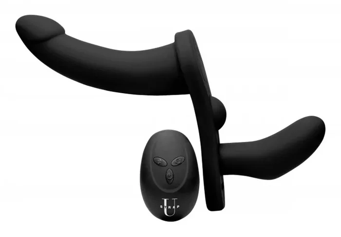 Double Take – Vibrierender Doppel-Umschnalldildo – Schwarz