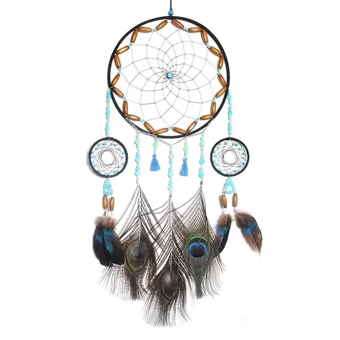 Dreamcatcher Traumfänger mit Perlen und Pfauenfedern