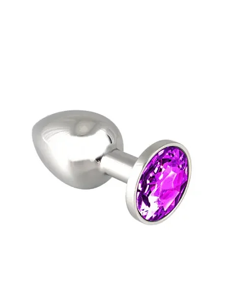 Edelstahl-Buttplug mit lila Kristall (140g)