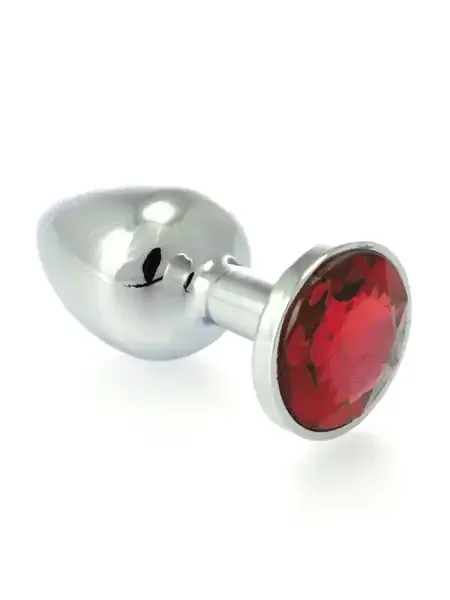Edelstahl-Buttplug mit rotem Kristall (145g)