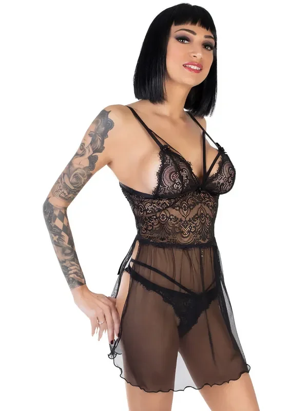 Eros Veneziani Desiderio Spitzen-Babydoll, schwarz
