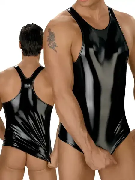 Eros Veneziani Lackshirt, schwarz