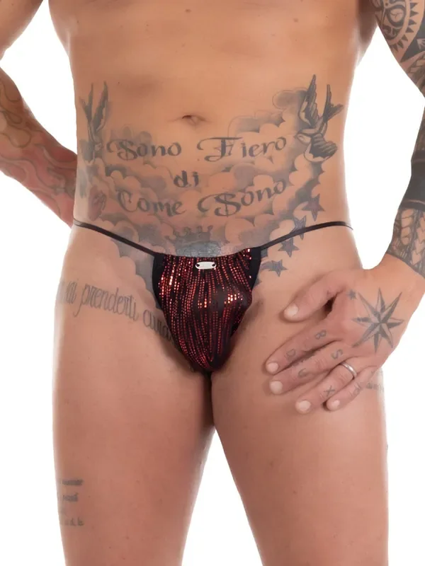 Eros Veneziani Lamé Mini-String, schwarz/rot