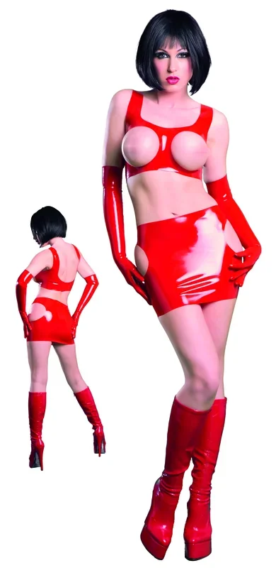 FANTASY Latex Minirock m. Öffn. rot Gr. XL