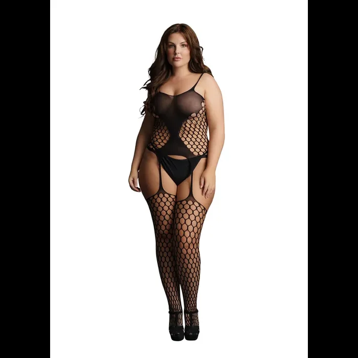 Fence Net Suspender Bodystocking – Plus Size