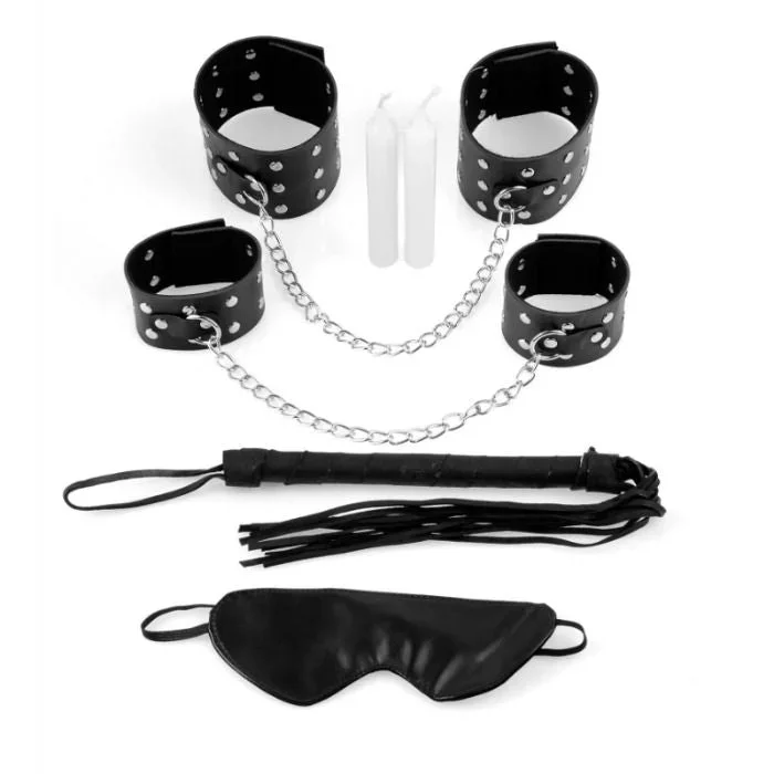 Fessel-Set „Chains of Love Bondage Kit“ mit Peitsche, Augenbinde und Kerzen
