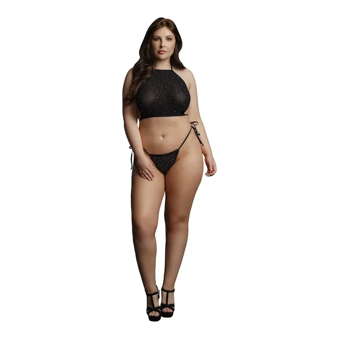 Festive Rhinestone Top and Thong – Plus Size