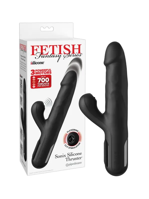 Fetish Fantasy Sonix Silicone Thruster Bunny-Vibrator mit Stoßfunktion, schwarz