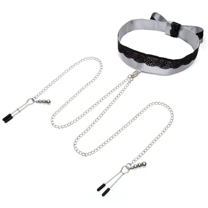 Fifty Shades Of Grey – Satin-Halsband mit Brustwarzenklemmen