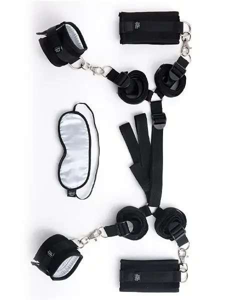 Fifty Shades of Grey Hard Limits Bettfessel-Set, schwarz/silber