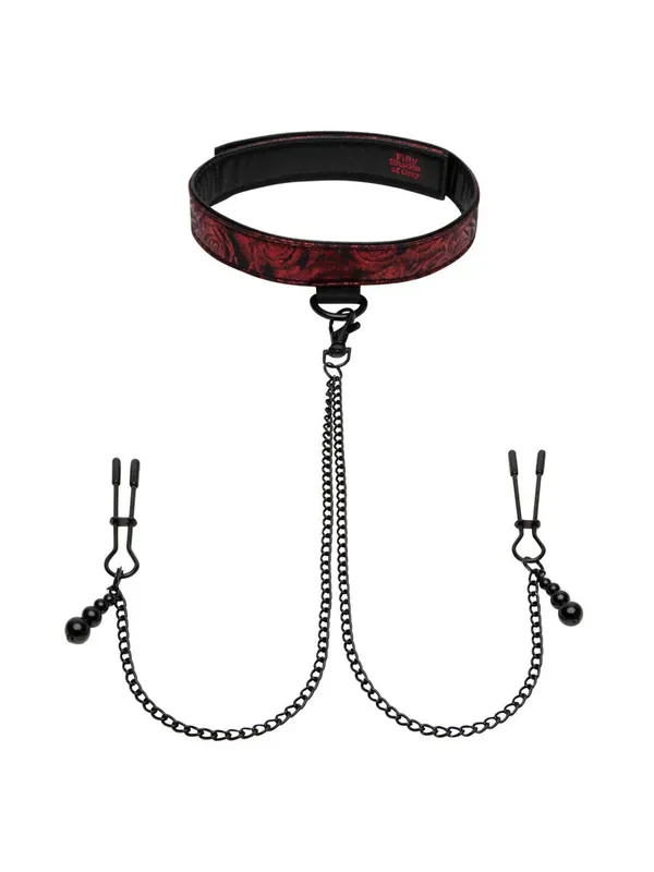 Fifty Shades of Grey Sweet Anticipation Halsband mit Nippelklemmen, rot/schwarz