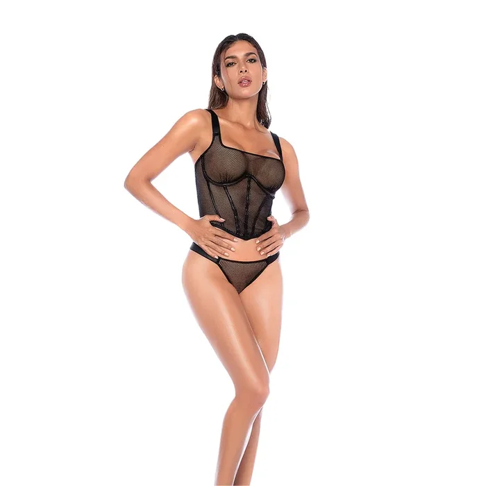 Figurbetonendes zweiteiliges Mesh-Set – L/XL – Schwarz
