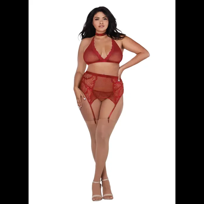 Fishnet and Lace 4 Piece Set – Plus Size