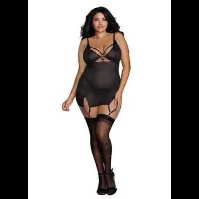 Fishnet Texture Power Mesh Garter Slip – 2X