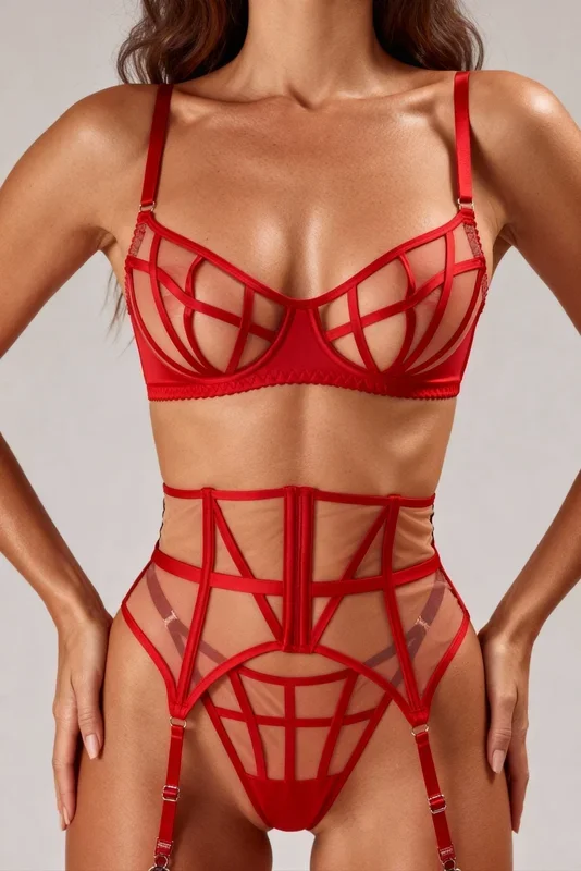 Fünfteilige Damenunterwäsche-Set – OPHELIA Rot