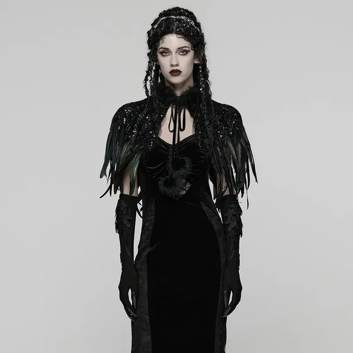 Gothic Capelet mit Federn