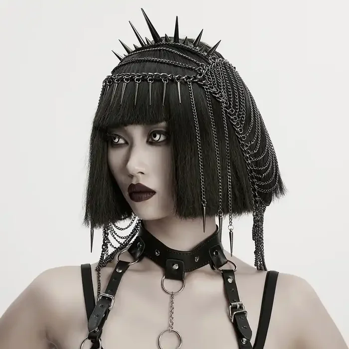 Gothic-Fantasy-Headpiece mit langen Spike-Nieten und Anhängern