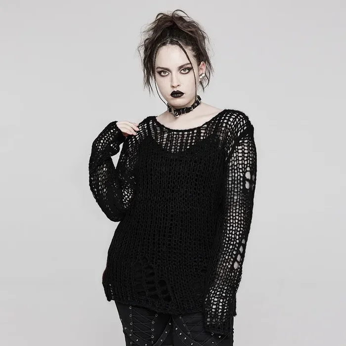 Gothic Grunge Strickpullover – Distressed Look