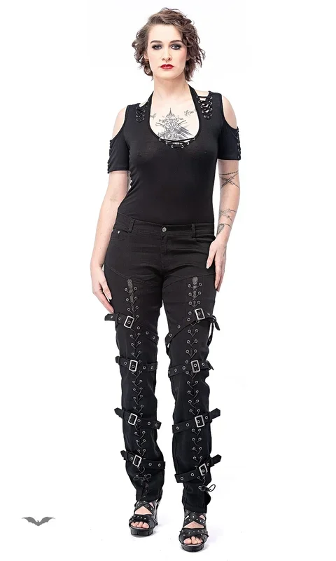 Gothic Hose mit Schnürung und Schnallen – Plussize