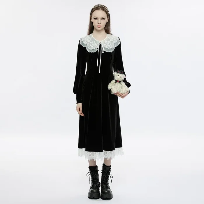 Gothic-Kleid mit besticktem weißen Kragen