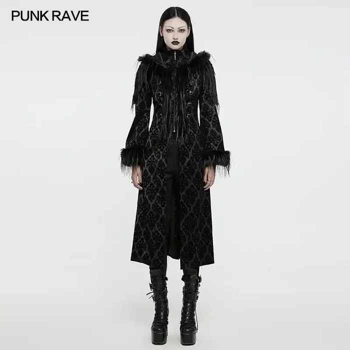 Gothic-Mantel mit verschnörkeltem Flockdruckmuster
