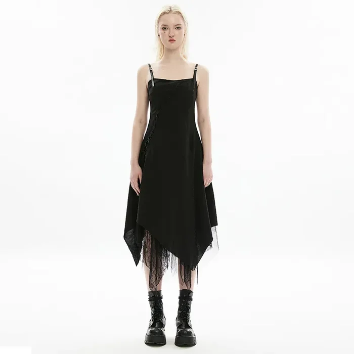 Gothic-Midi-Kleid mit asymmetrischem Hanky-Hem