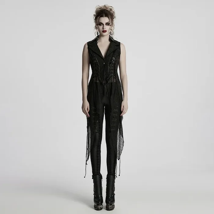 Gothic-Weste mit Netzsaum und Schnürung