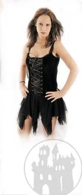 Gothicminikleid mit Fransenrock (Farbe: Schwarz, Grösse: L-XL)