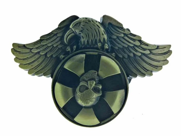 Gürtelschnalle – Adler mit drehendem Totenkopf
