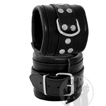 Handfessel breit schwarz mit massiven D-Ringen