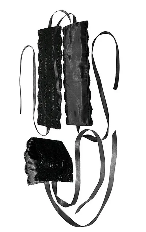 Handfesseln aus Satin in Schwarz und Augenbinde