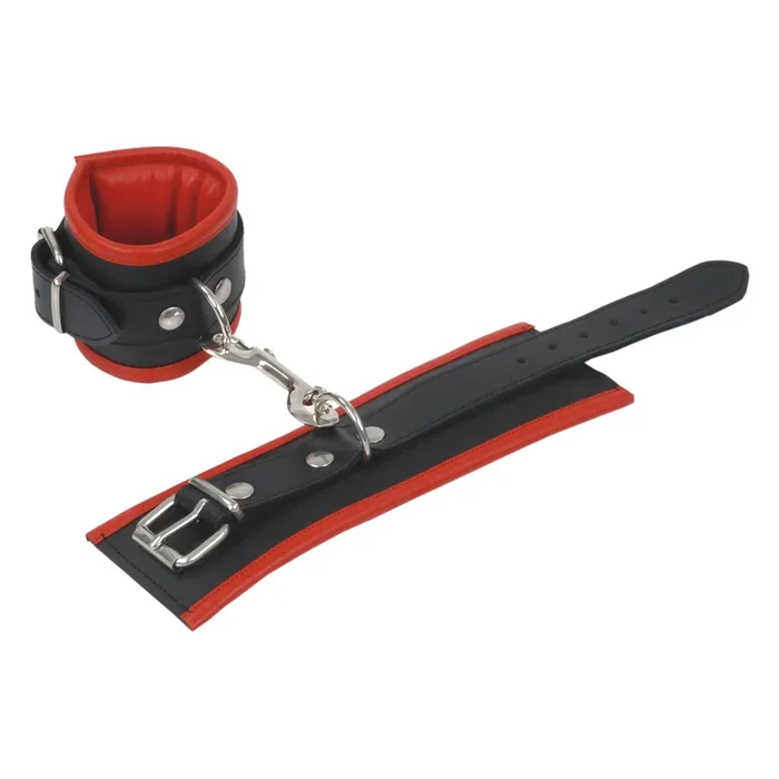 Handfesseln mit Lederpolster, schwarz-rot