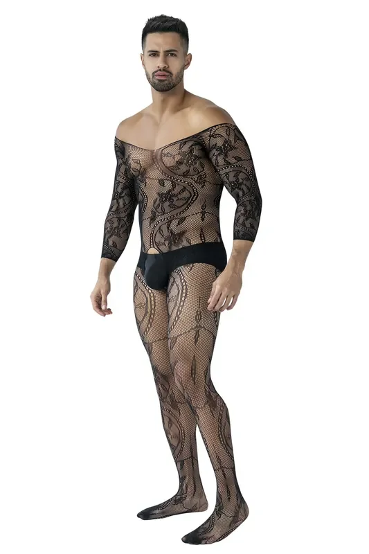 Herren Bodystocking aus Netzmaterial – Schwarz