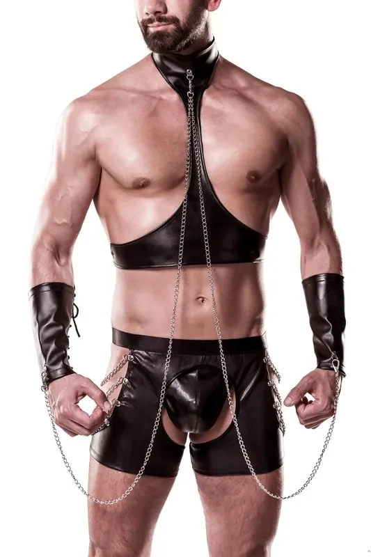 Herren Bondage-Set aus Wetlook-Stoff mit Ketten im aufregendem Desing