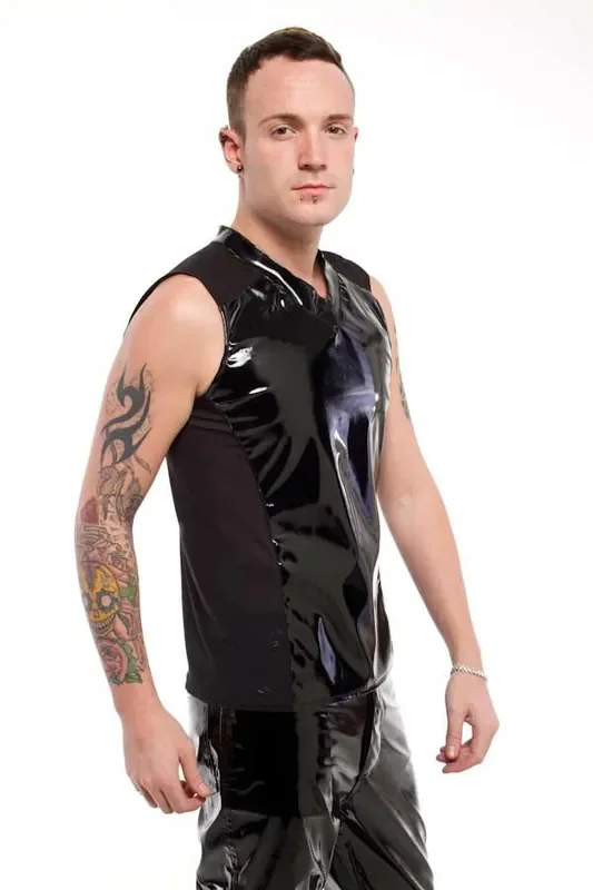 Herren Lackmuscleshirt mit Netzapplikationen