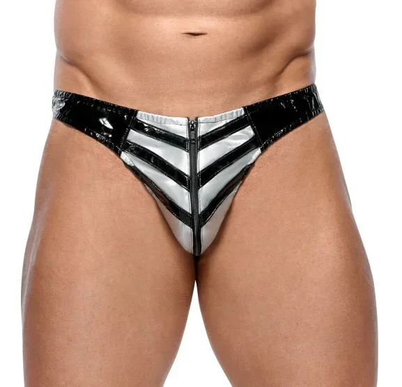 Herren Slip aus Lack Schwarz/Silber S