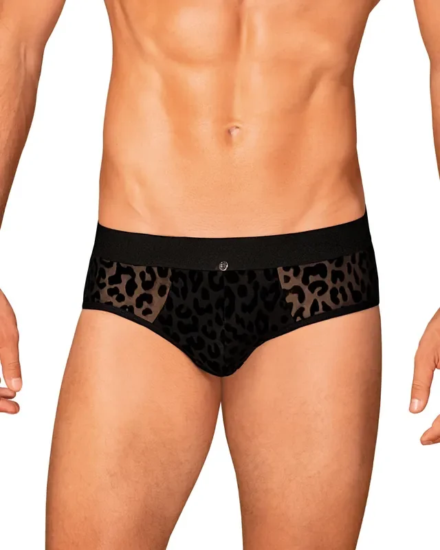 Herrenslip aus feinem Mesh in Leoparden-Optik Unterhosen Unterwäsche Herrendessous
