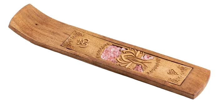 Holzhalter Namaste mit Rosenquarz