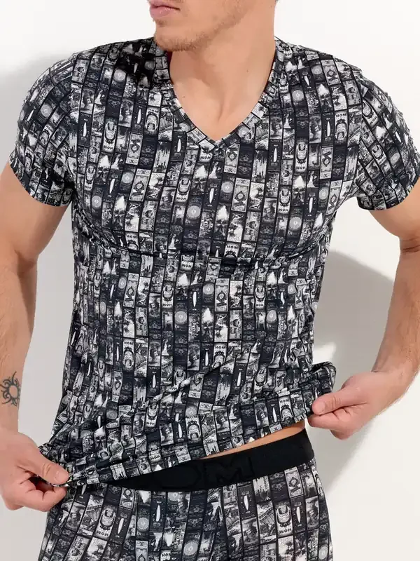 HOM Rockcity V-Neck-Shirt, schwarz/grau