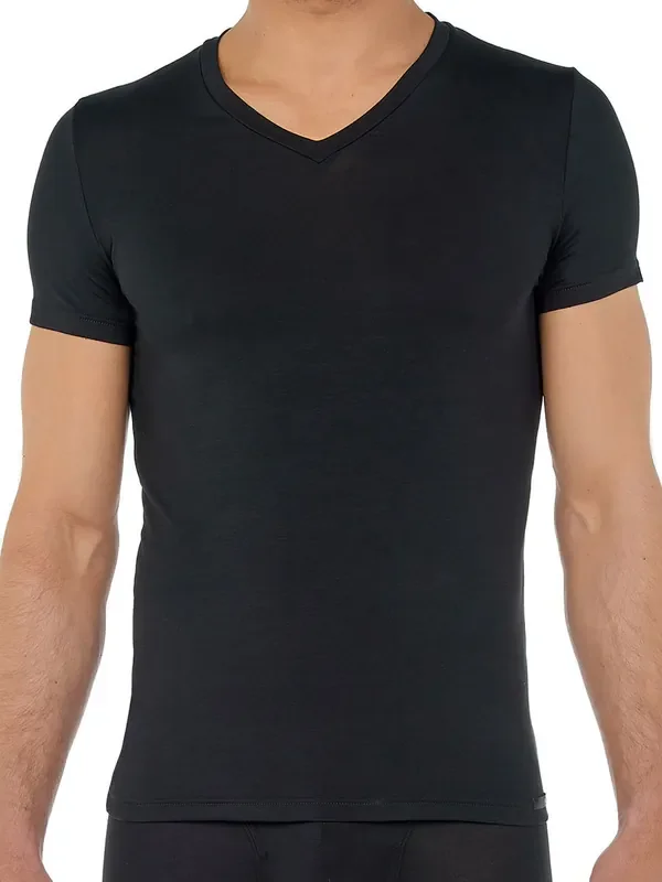 HOM Tencel Soft V-Neck-Shirt, schwarz