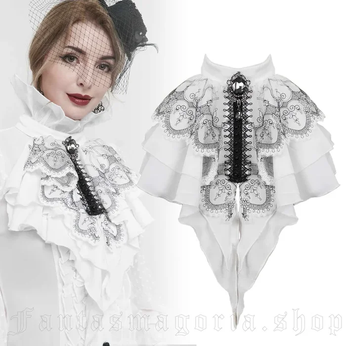 Jabot mit ornamentalem Muster – weiß/schwarz