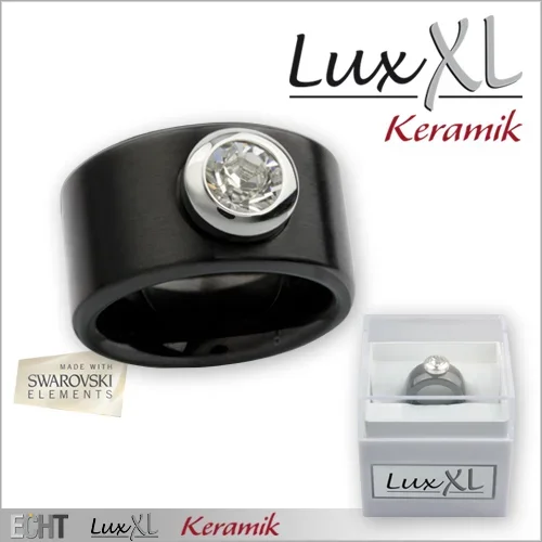Keramikring schwarz matt mit Kristallstein