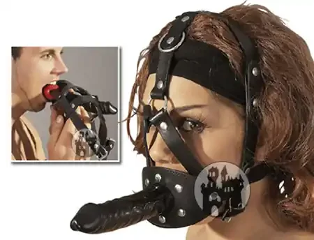 Kopfharness mit Knebel und Außen-Dildo