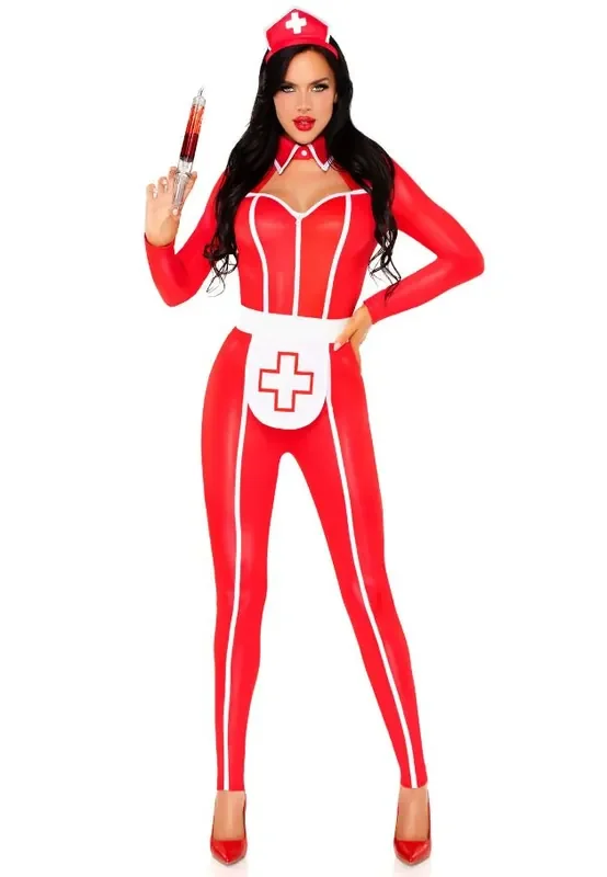 Kostüm-Catsuit Kranken-Herzensbrecherin – Rot