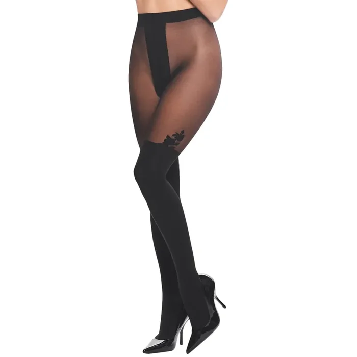 Kotek Schwarze Strumpfhose mit floraler Stickerei