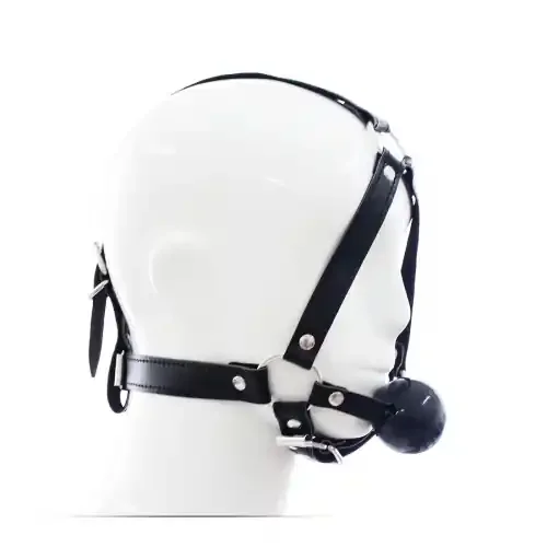 Kunstleder Kopfharness mit Ballknebel (Farbe Schwarz/schwarz)