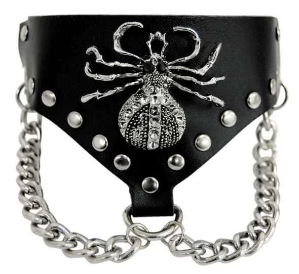 Kunstlederarmband mit Spinne und Kette