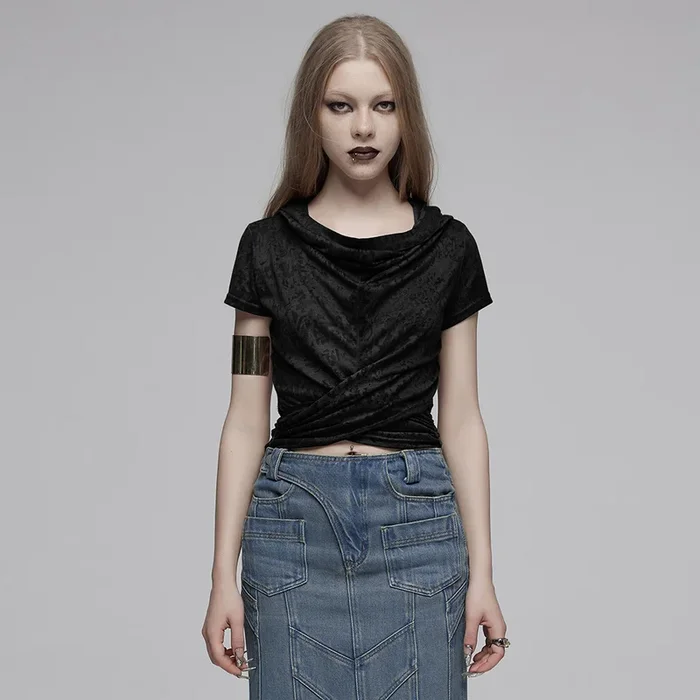 Kurzarm-Hoodie-Top mit Criss-Cross-Vorderteil